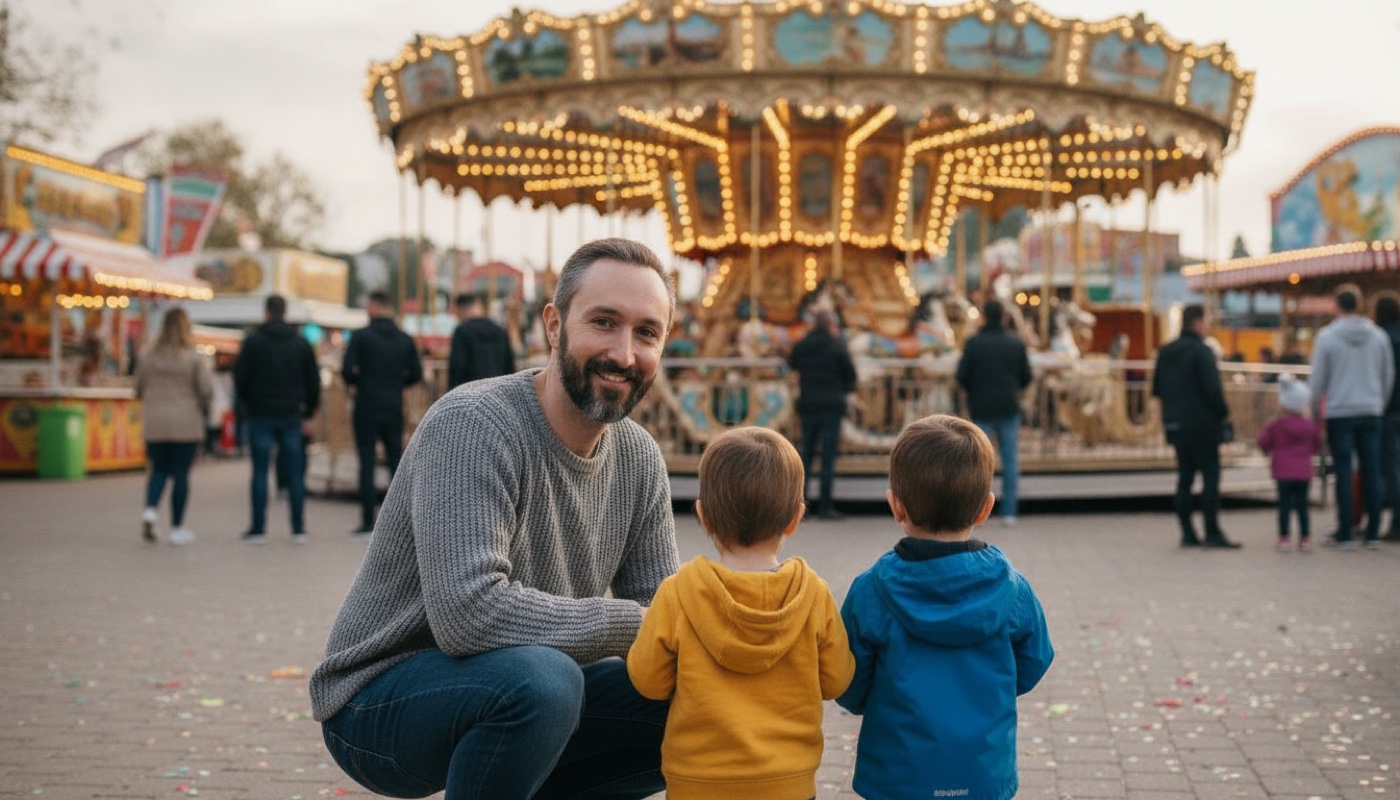 Tim Rosen mit seinen Kindern auf dem Volksfest