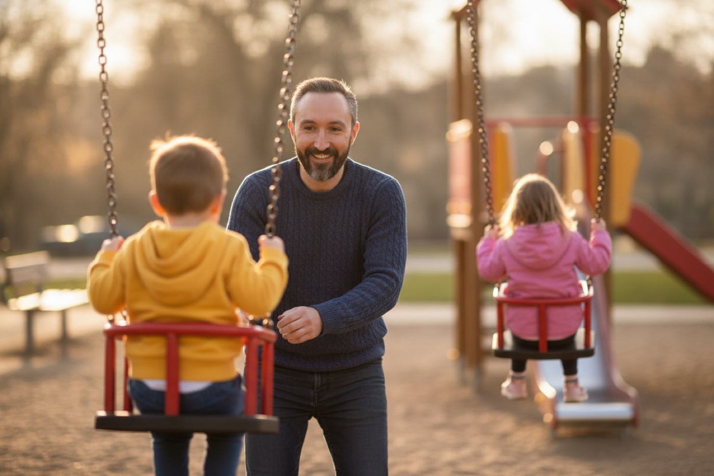 Tim Rosen mit Kind auf dem Spielplatz